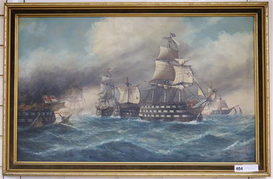 L. Papaluca, oil on canvas, 18th century naval battle, 48 x 78cm